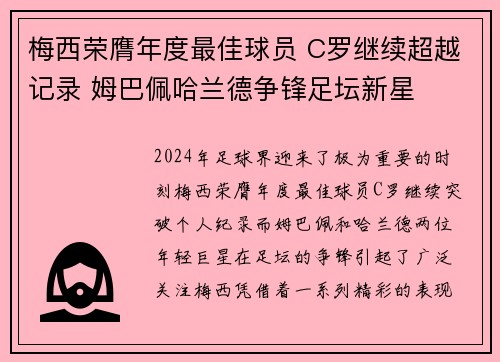 梅西荣膺年度最佳球员 C罗继续超越记录 姆巴佩哈兰德争锋足坛新星